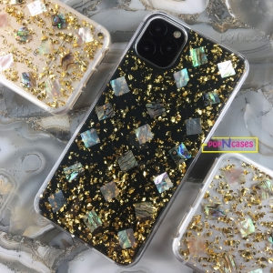 iphone 11 clear cases golden flakes iridescent sea shells fashion phone cases