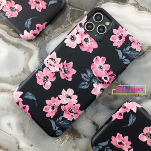 pink floral iphone case on black silicone