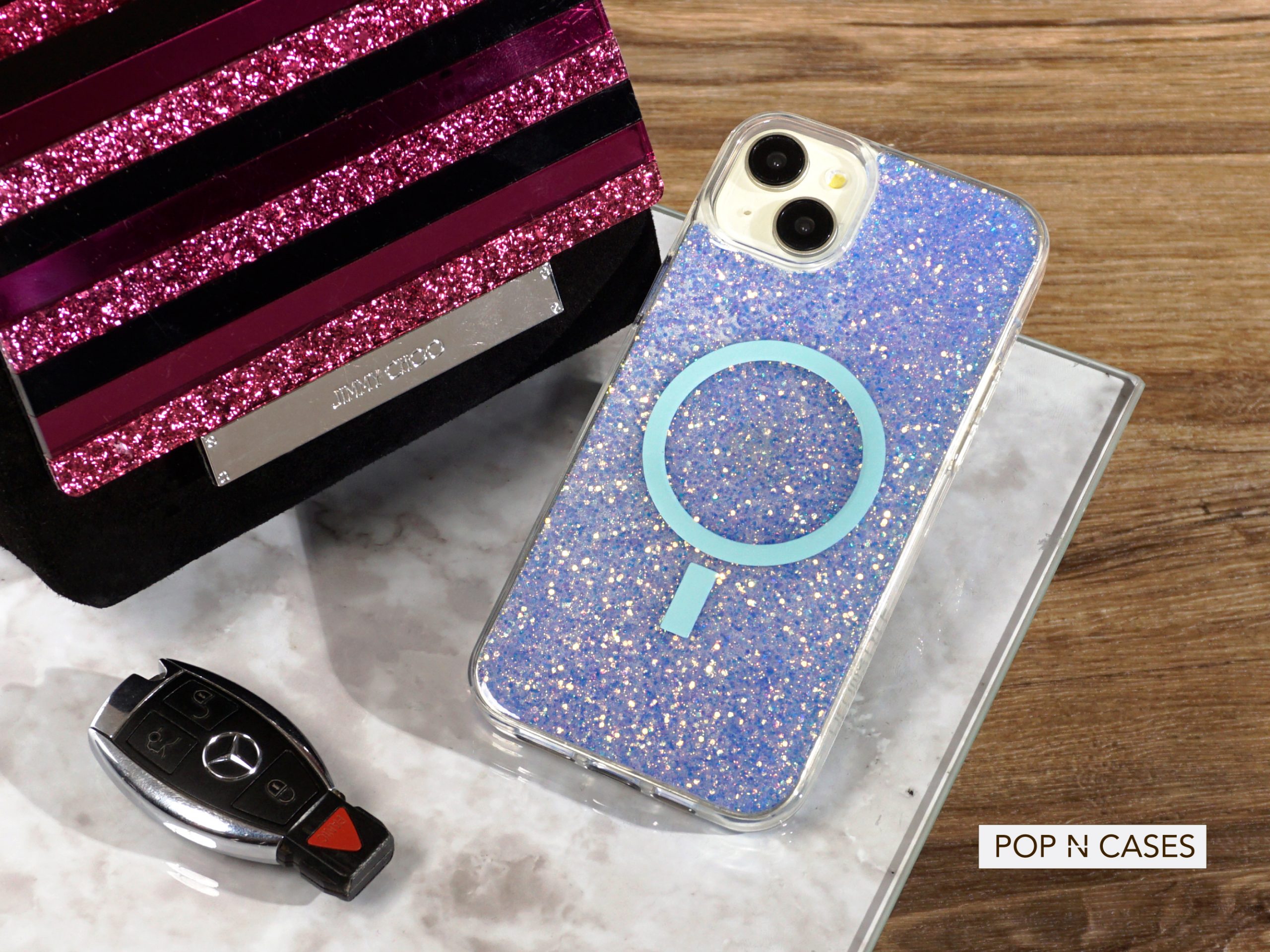 Blue.Gold.Glitter.Sparkle.iPhone.Magsafe.Luxury.iPhone.Phonecase.With.Jimmy.Choo.Purse