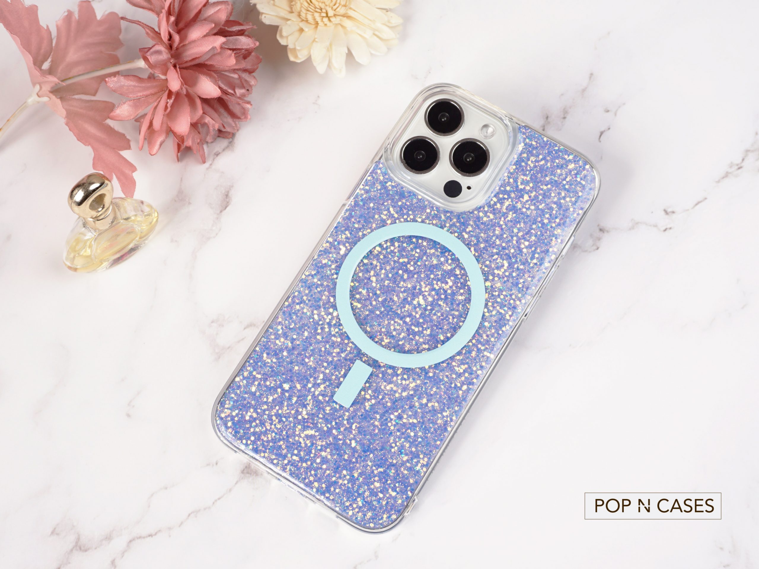 Glitter.Mag.Safe.Gold.Blue-Crystal.iPhone.16.Phone.Case.Canada.Offinstyle.Popncases