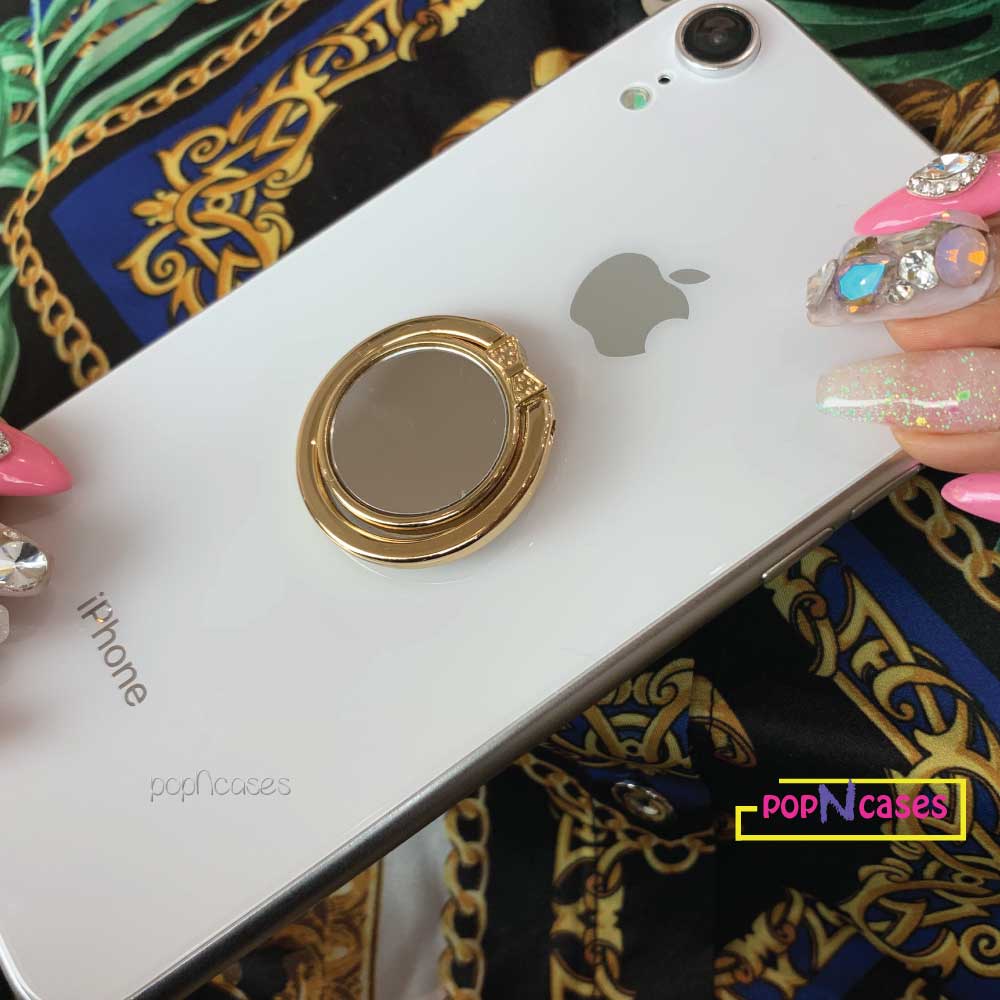 Gold-Phone-ring-holder-grip-with-cute-bow-mirror-on-phone-popncases-offinstyle