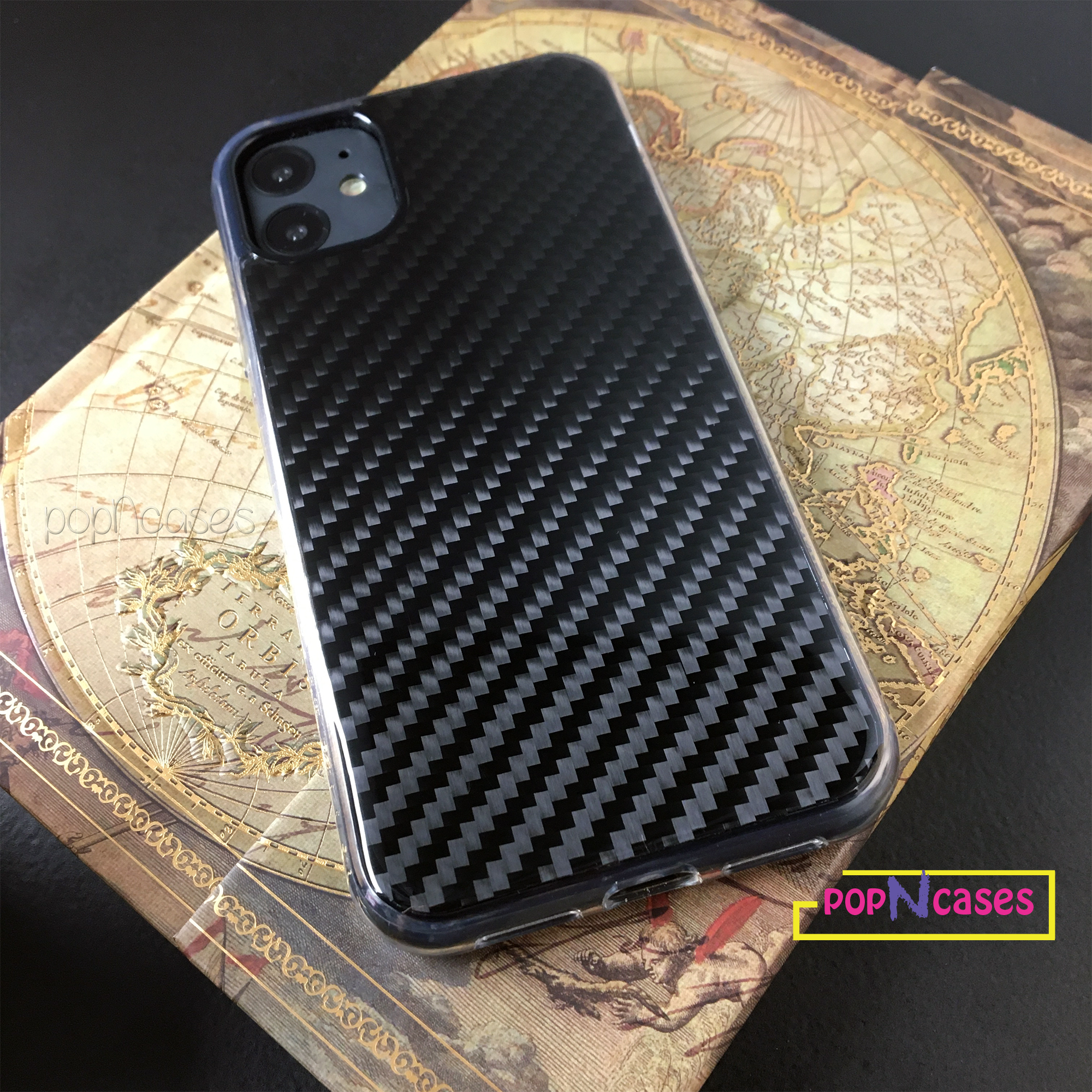 iphone-11-carbon-fiber-black-phone-with-phone-angle-popncases-toronto-canada