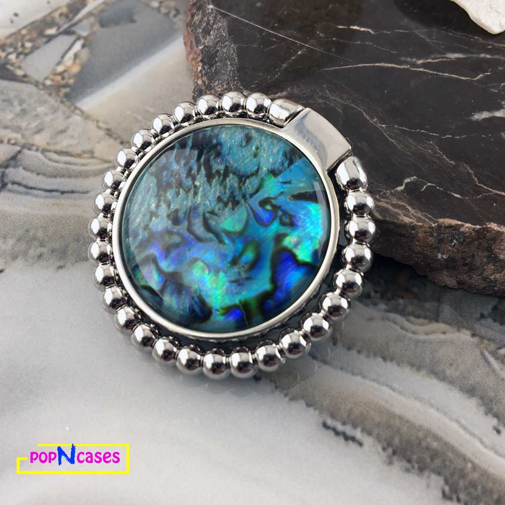 silver-beaded-phone-ring-holder-grip-accessory-blue-aqua-green-seashell-design-popncase-offinstyle-toronto-canada