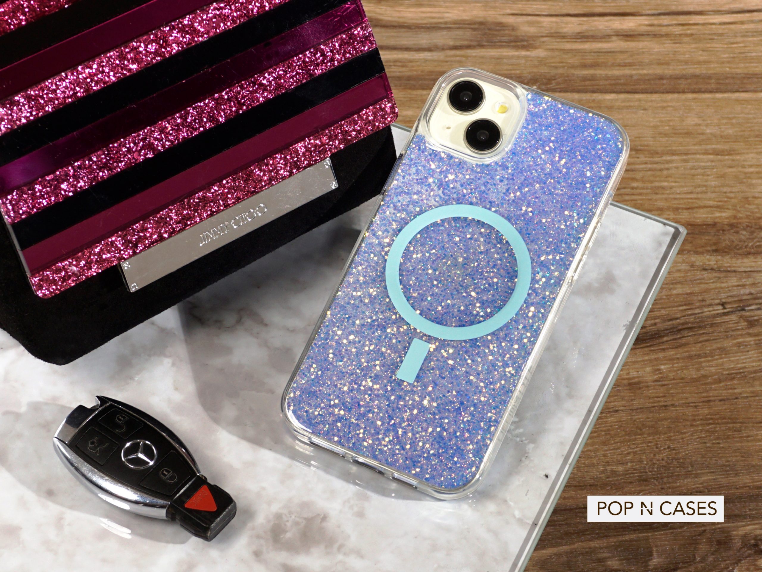 Blue.Gold.Glitter.Sparkle.iPhone.Magsafe.Luxury.iPhone.Phonecase.With.Jimmy.Choo.Purse