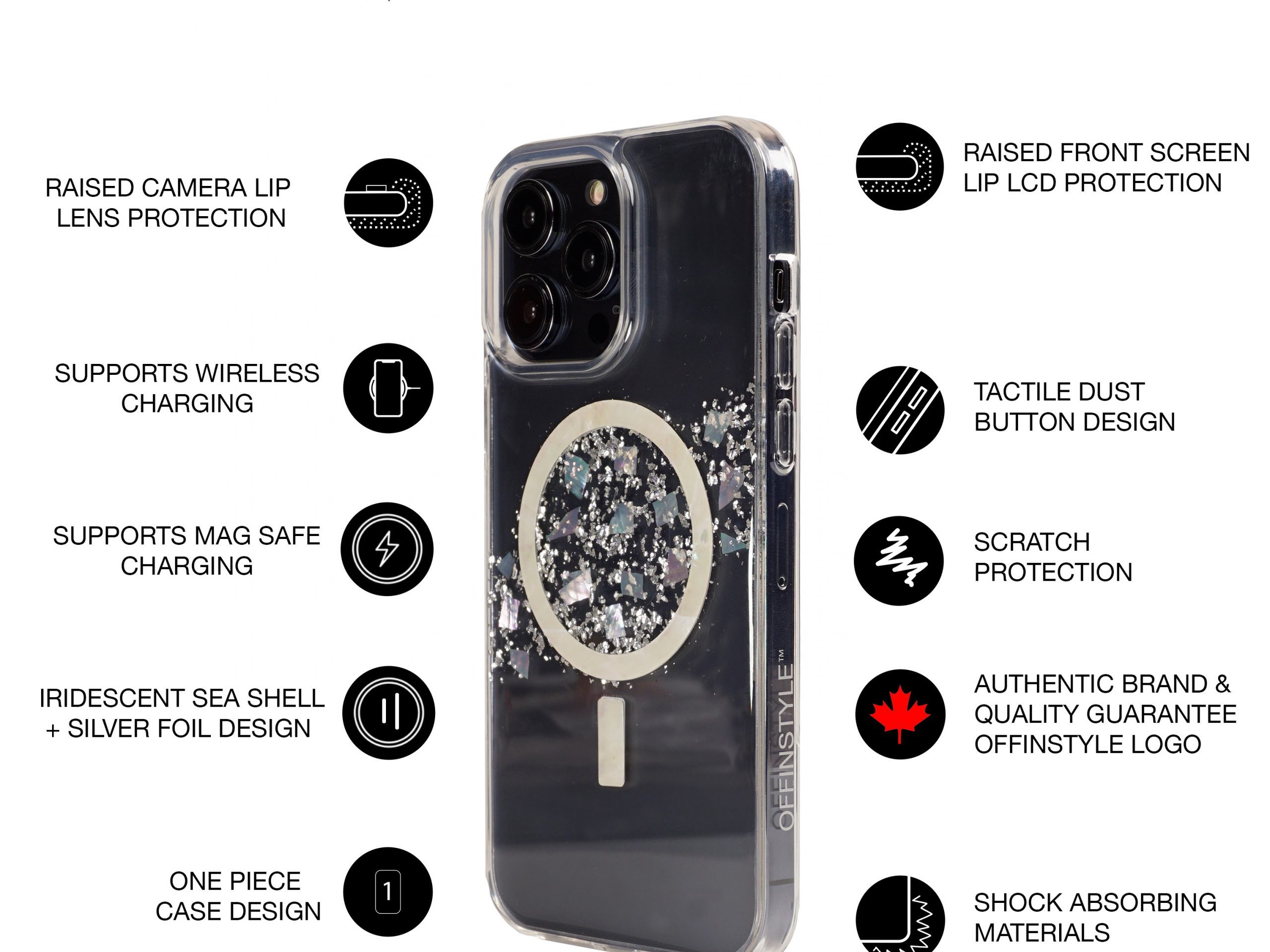 MAG.SAFE.SEA.SHELL.IRIDESCENT.SILVER.FOIL.GLITTER.IPHONE.CASE.CANADA.OFFINSTYLE