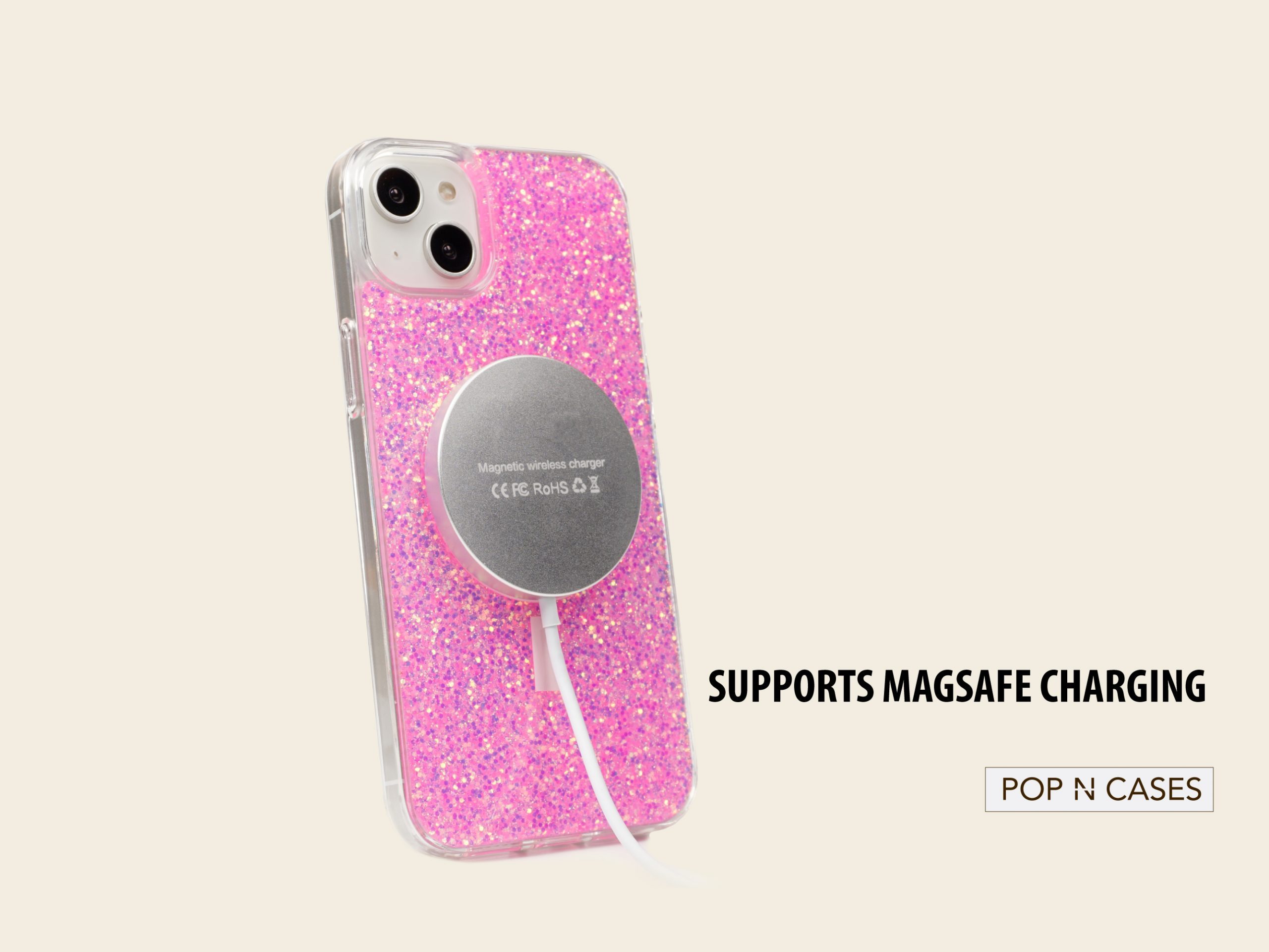 PINK.GLITTER.iPhone.case.Supports.Wireless.Charging