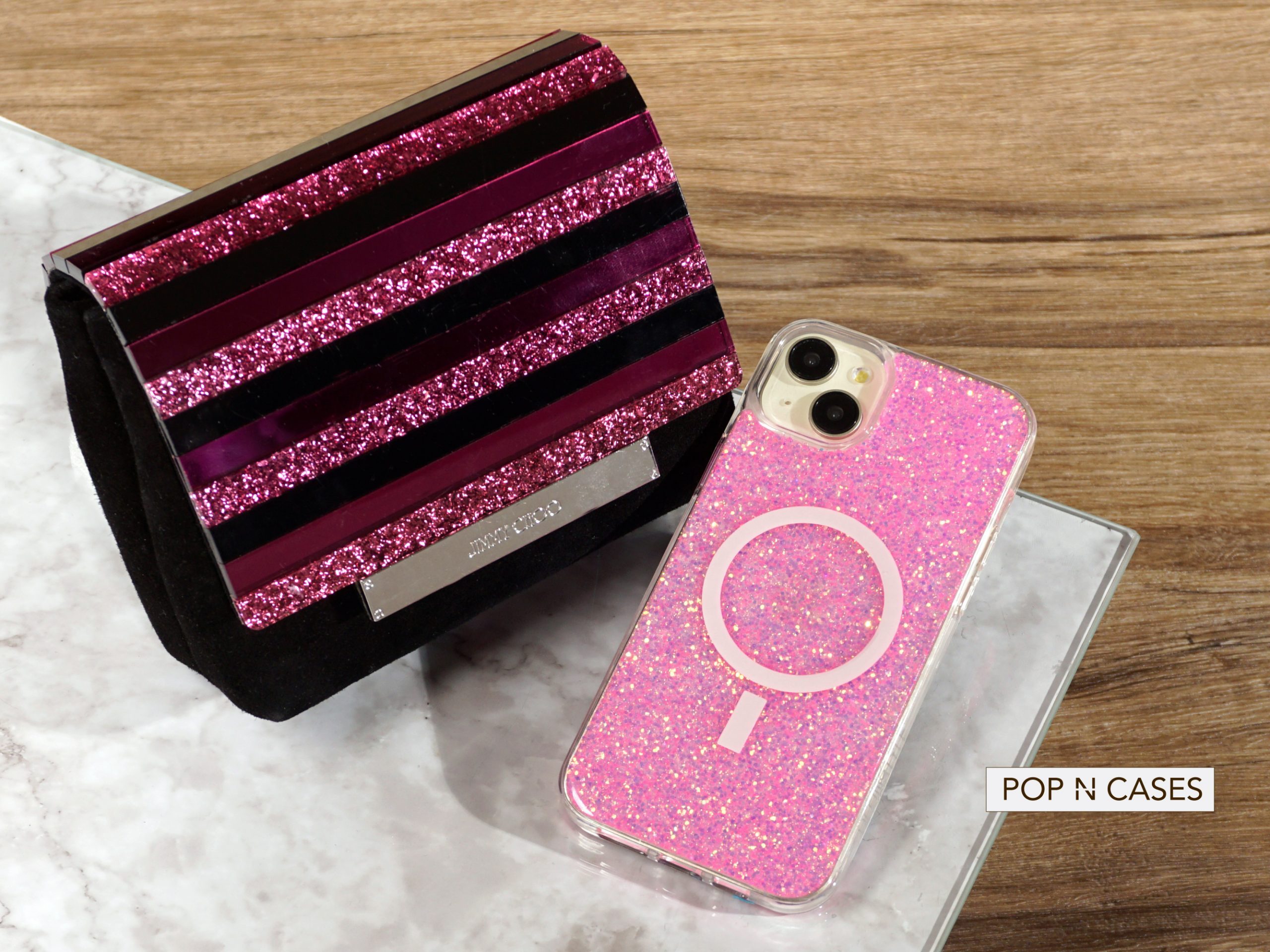 Pink.Gold.Glitter.iPhone.Case.Magsafe.With.Luxury.Purse