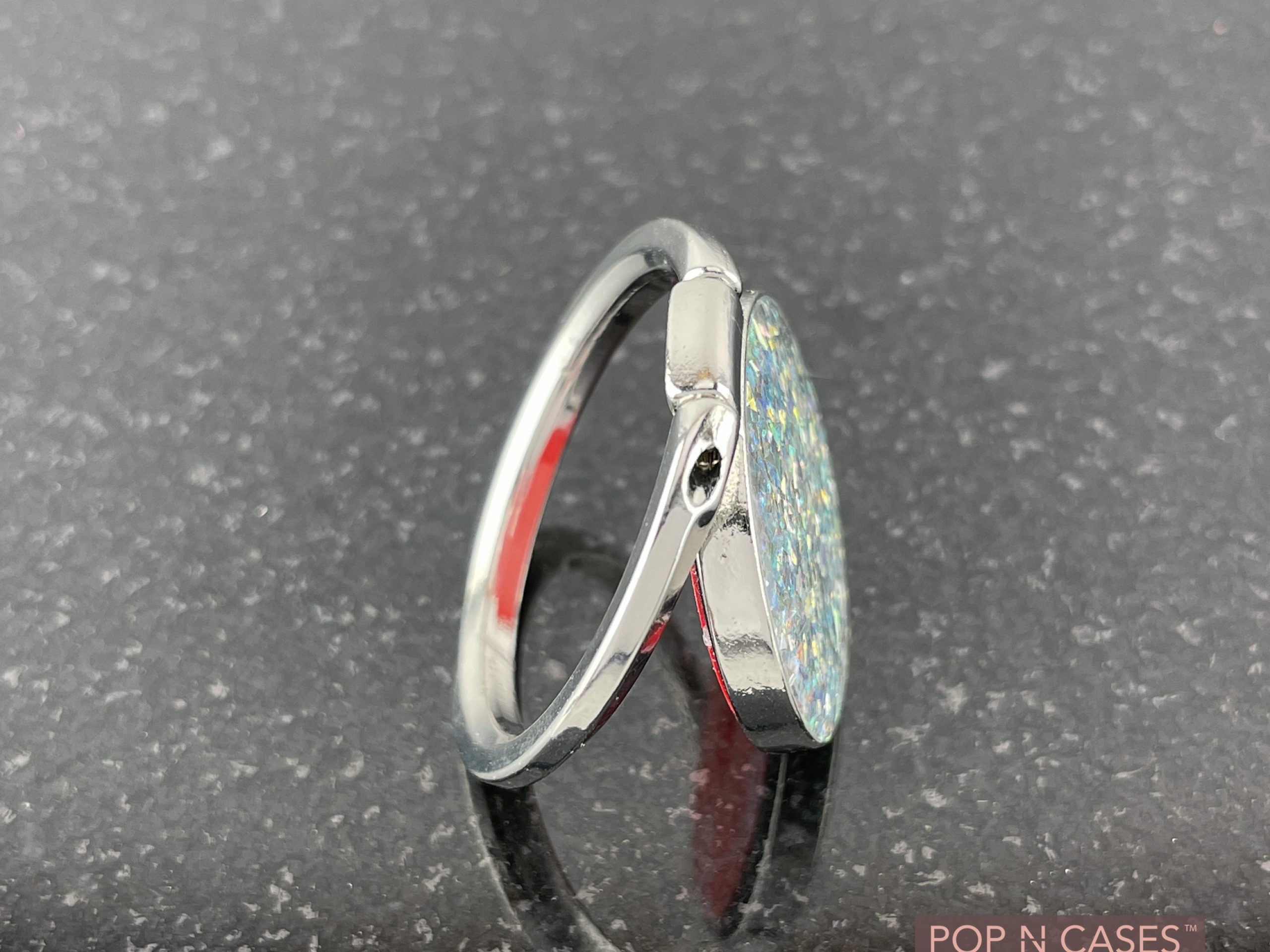 Silver.Iridescent.Bling.Ring.Holder.Finger.Grip.Side.Open.View