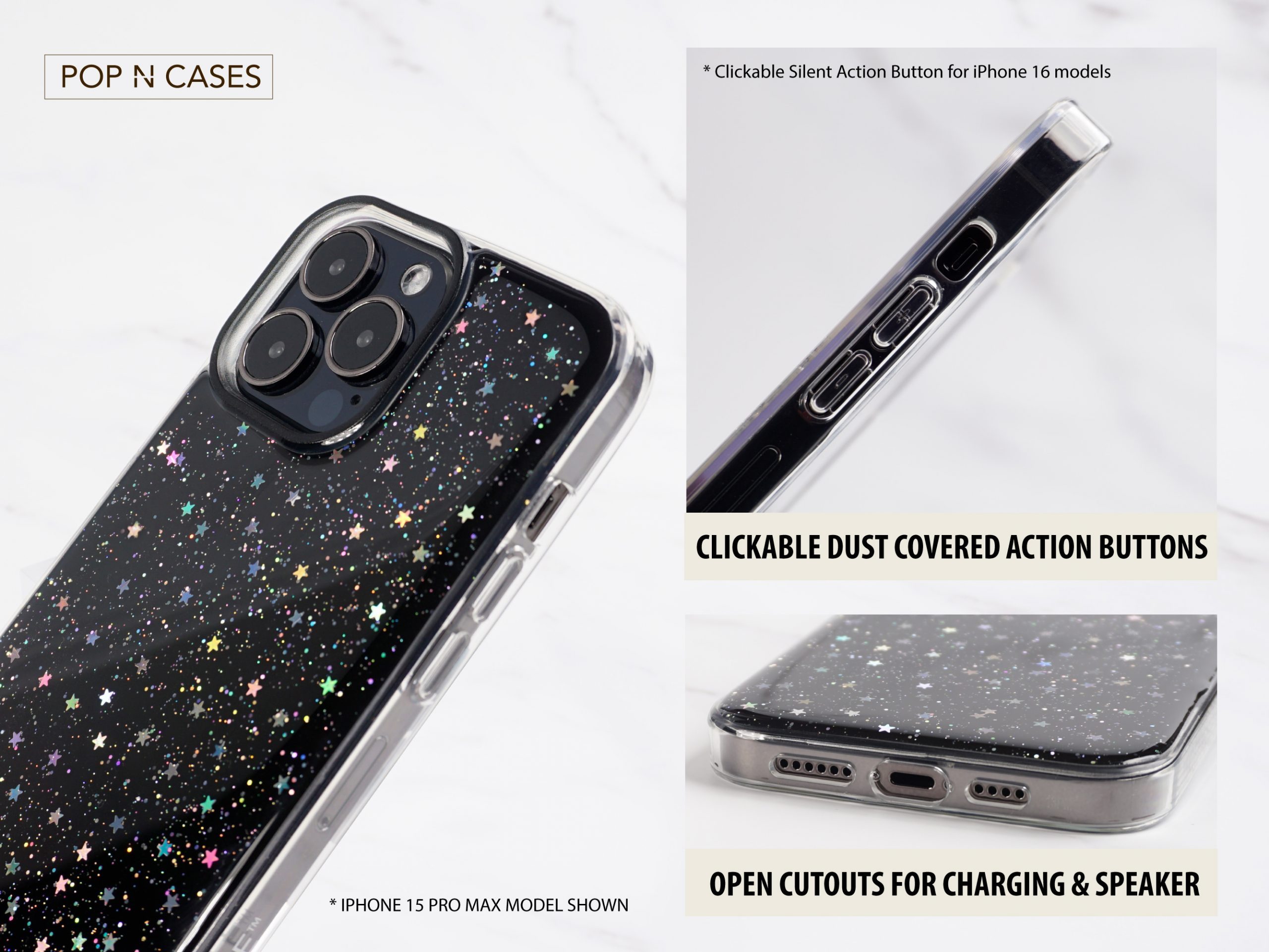 Space.Themed.Hologrpahic.Iridescent.Celestial.StarO.Phone.Case.Design.iPhone.15.Pro.Max.Design.Open.Charge.Port.Soft-Dust.Action.Buttons.Wireless.Charging.Speak.Cutout.Ports