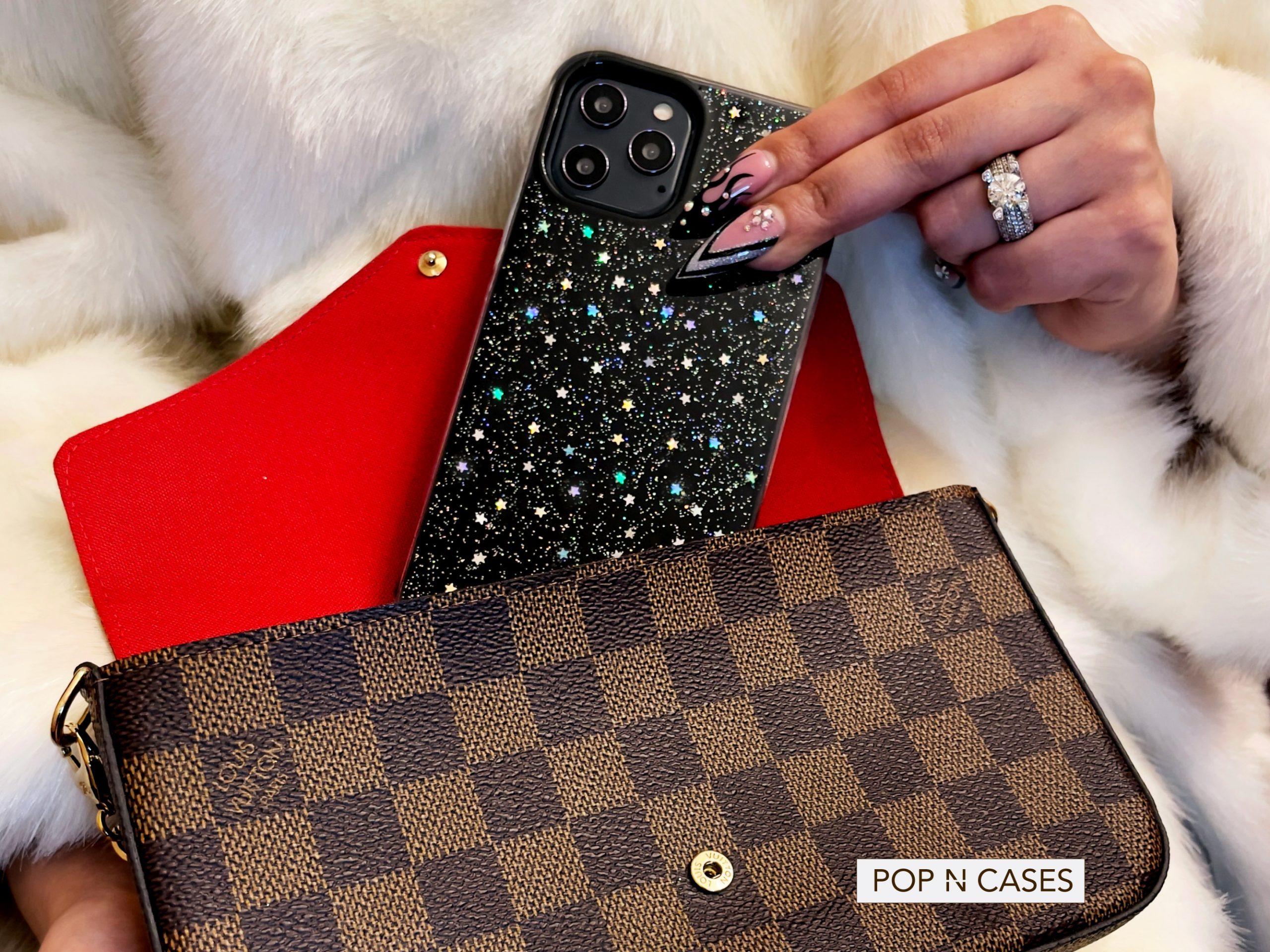 Stylish.Fashionista.Girl.With.Sparkly.Glitter.Stars.Celestial.Themed.iPhone.16.iPhone15.Phone.Case