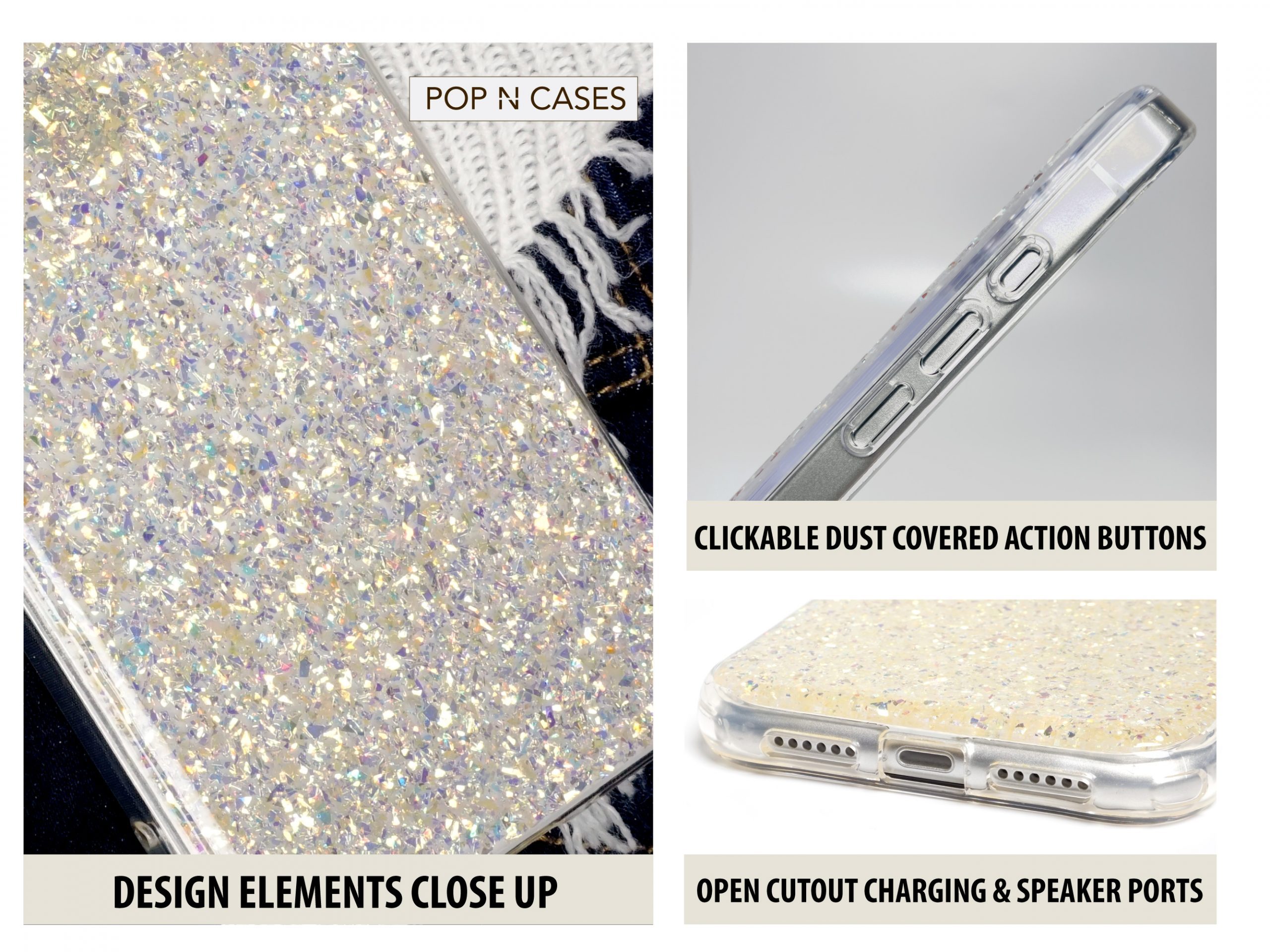iPhone11.Case.Protective.Buttons.Open.Charge.Port.Iridescent.Gold.Silver.Twinkle.Glitter.Bling.Phone.Case