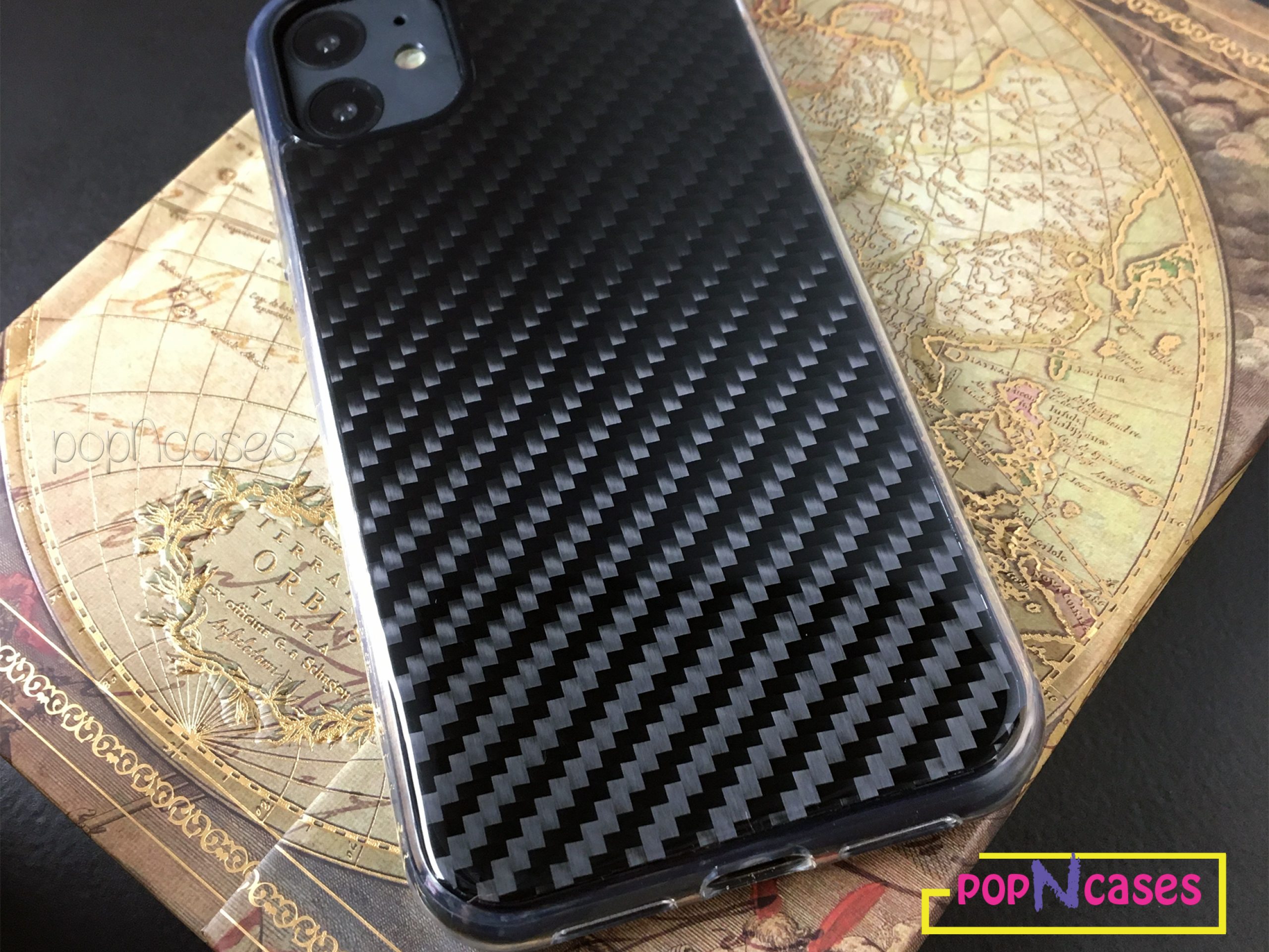 iphone-11-carbon-fiber-black-phone-with-phone-angle-popncases-toronto-canada